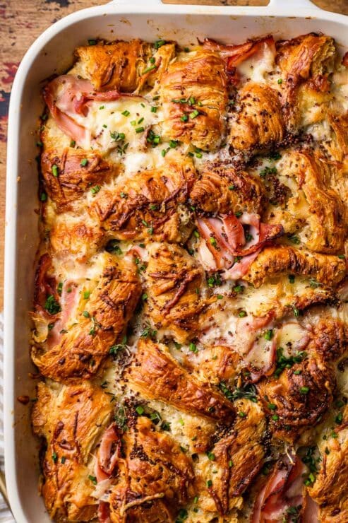 Ham and cheese croissant bake