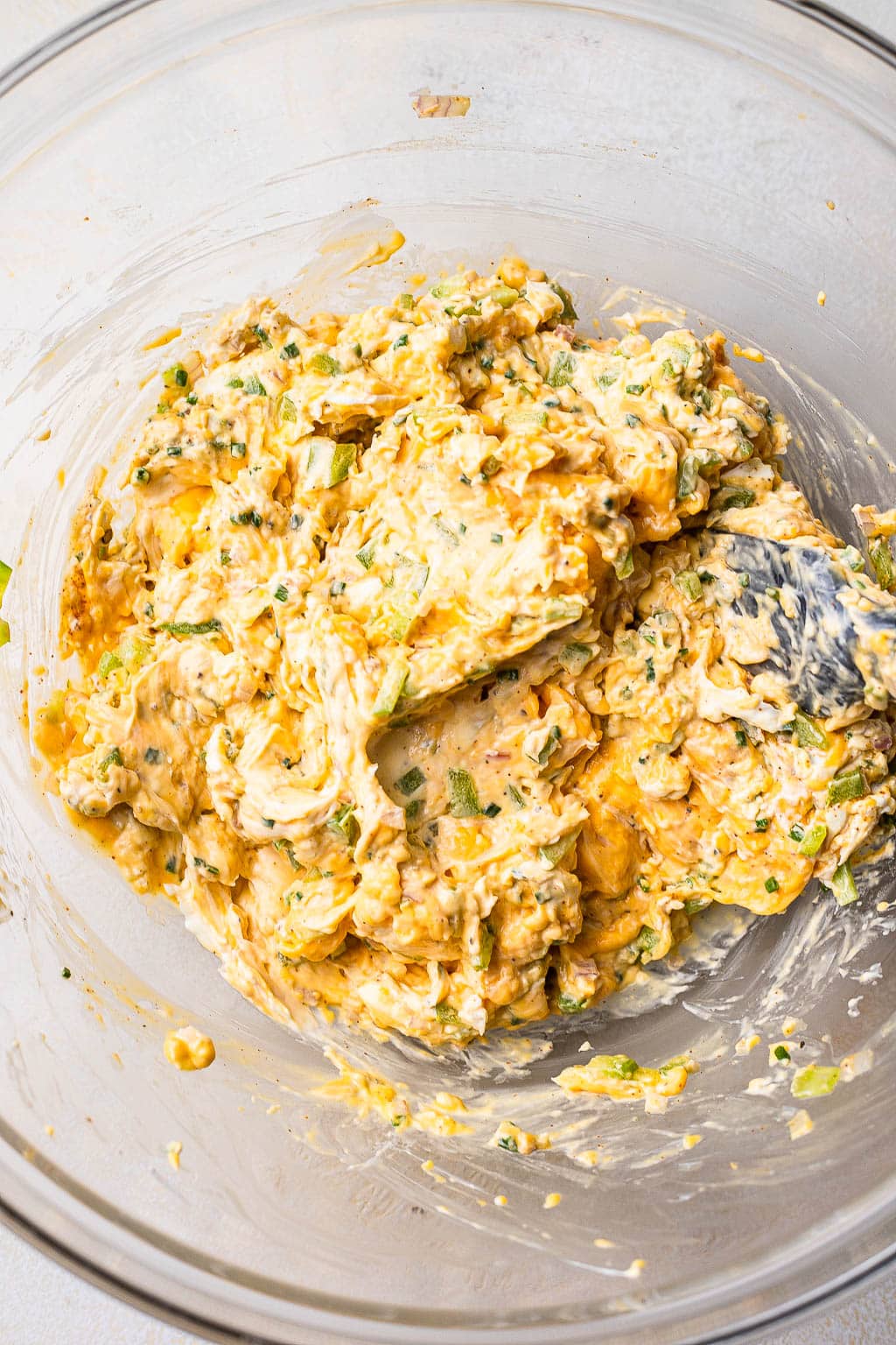 Cheese ball mixture in a mixing bowl