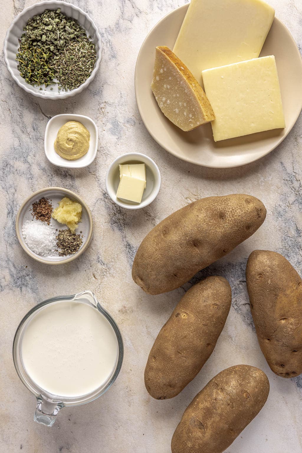 hasselback potato gratin ingredients laid out