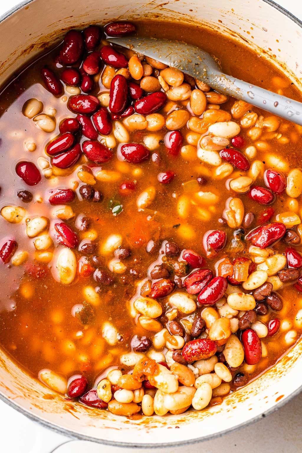 A pot of bean chili. 
