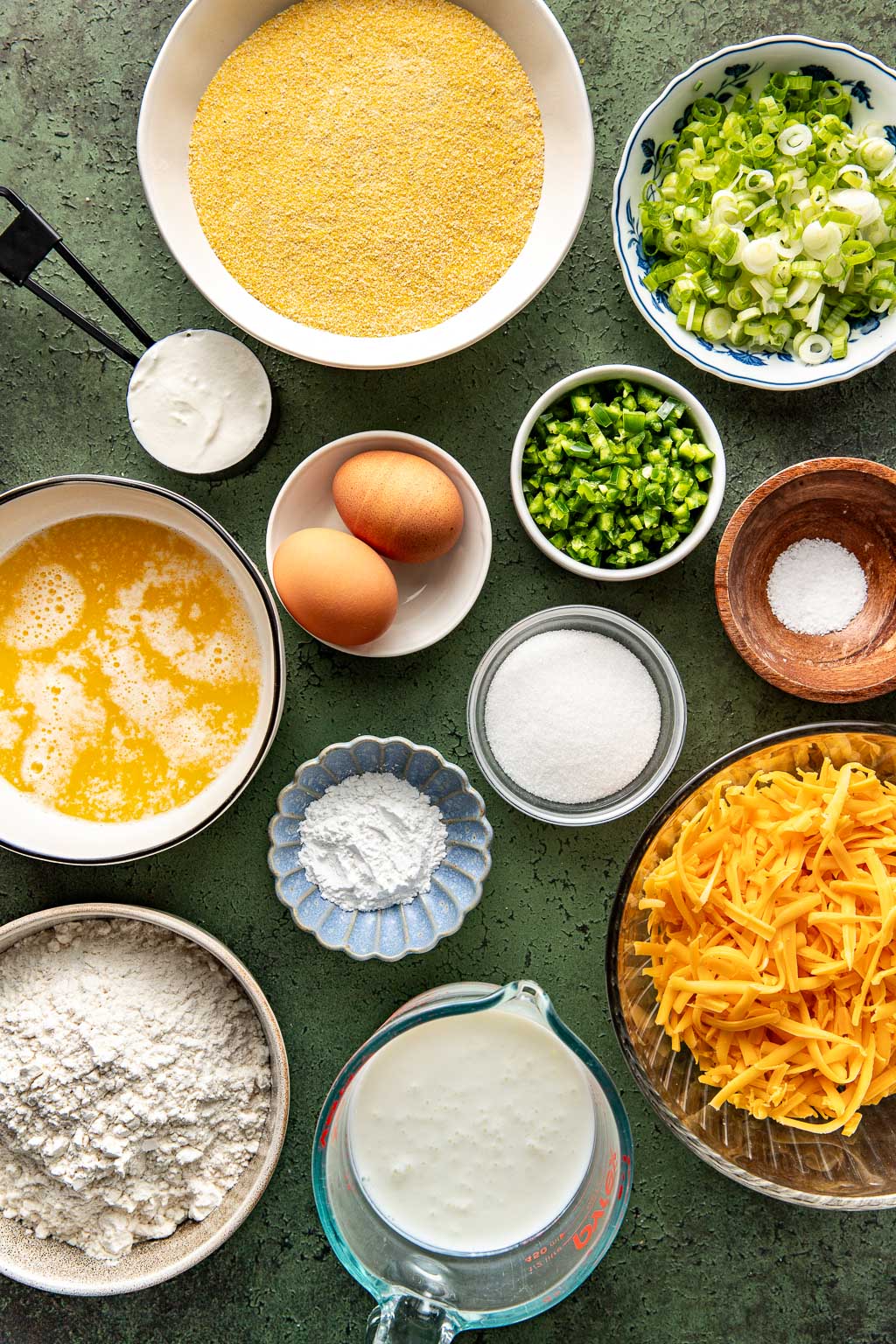 Jalapeno cheddar cornbread ingredients laid out