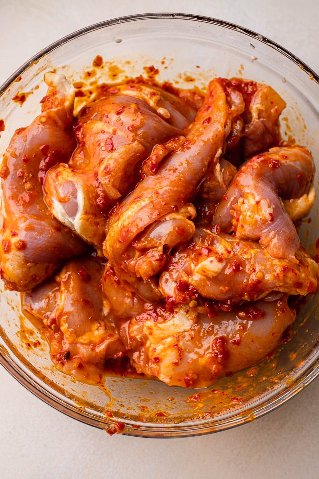 Harissa marinated chicken in a bowl 