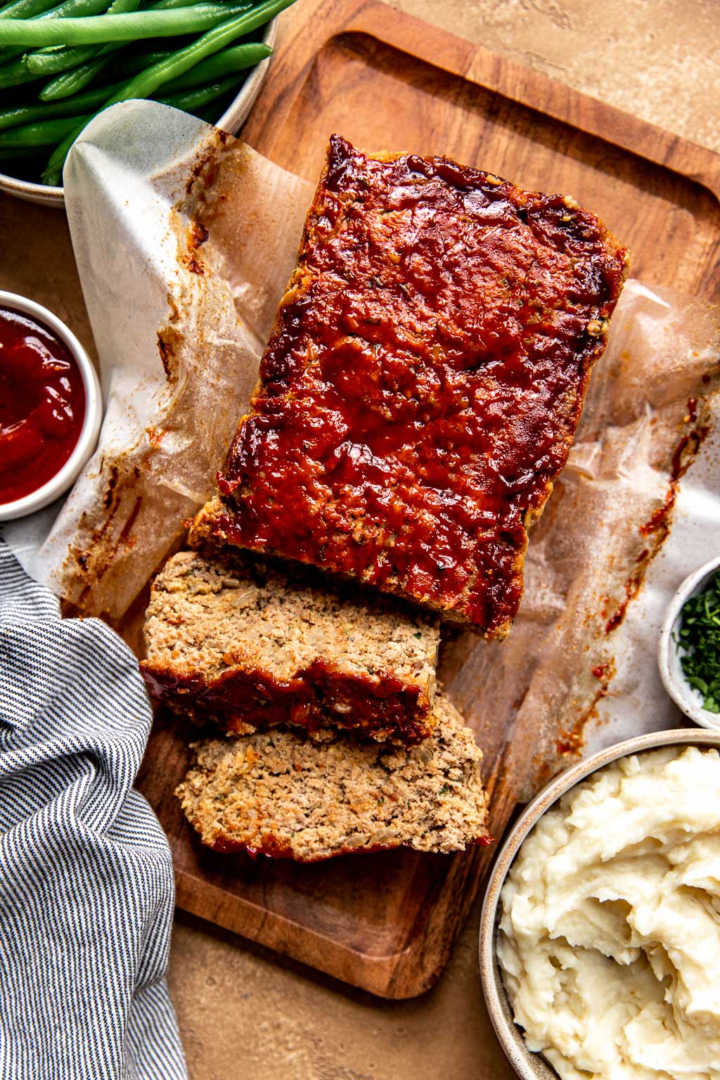 A glazed turkey meatloaf, sliced 