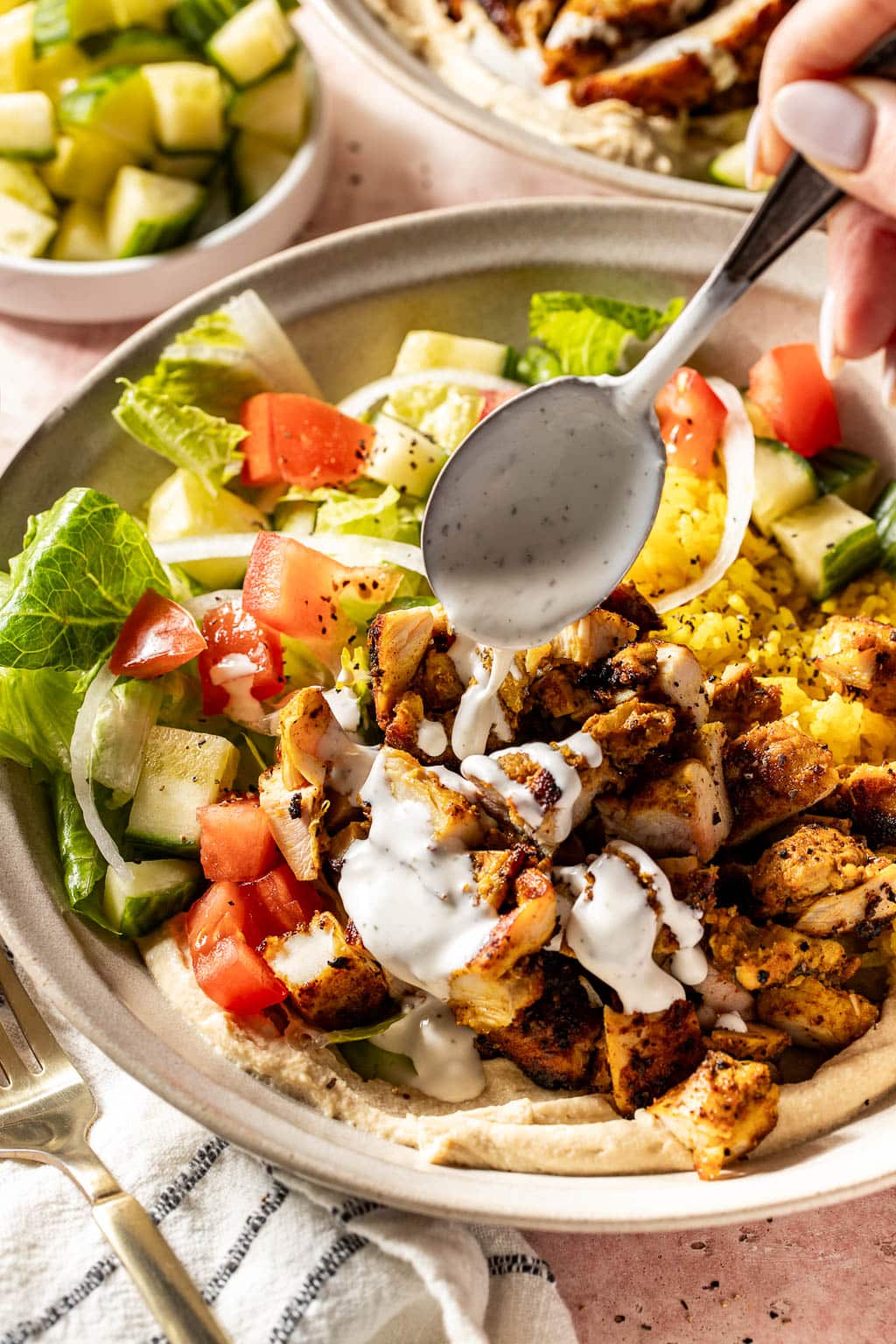 halal-cart chicken shawarma bowls
