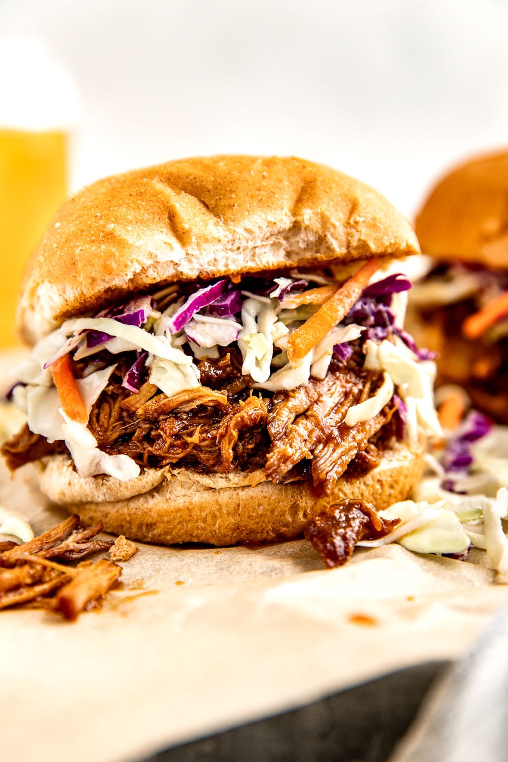 Bbq pulled pork sandwich with slaw