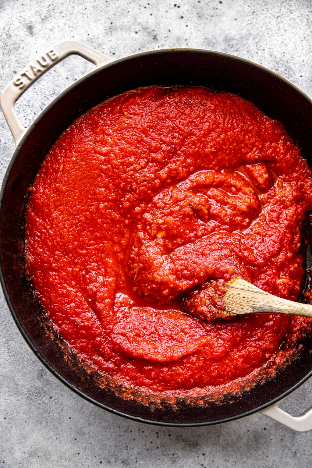 Tomato sauce in a skillet 