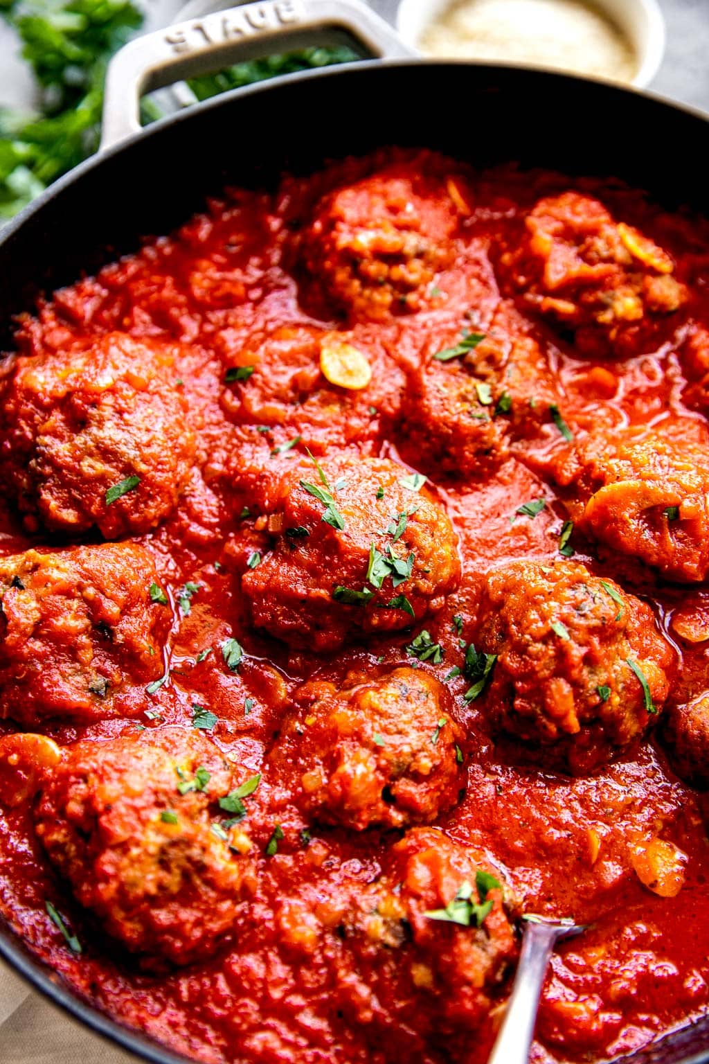 baked ricotta meatballs coated in tomato sauce 