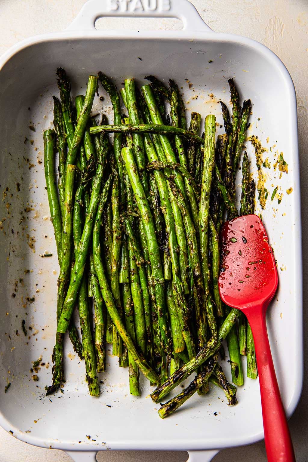 Grilled asparagus tossed in lemon marinade 