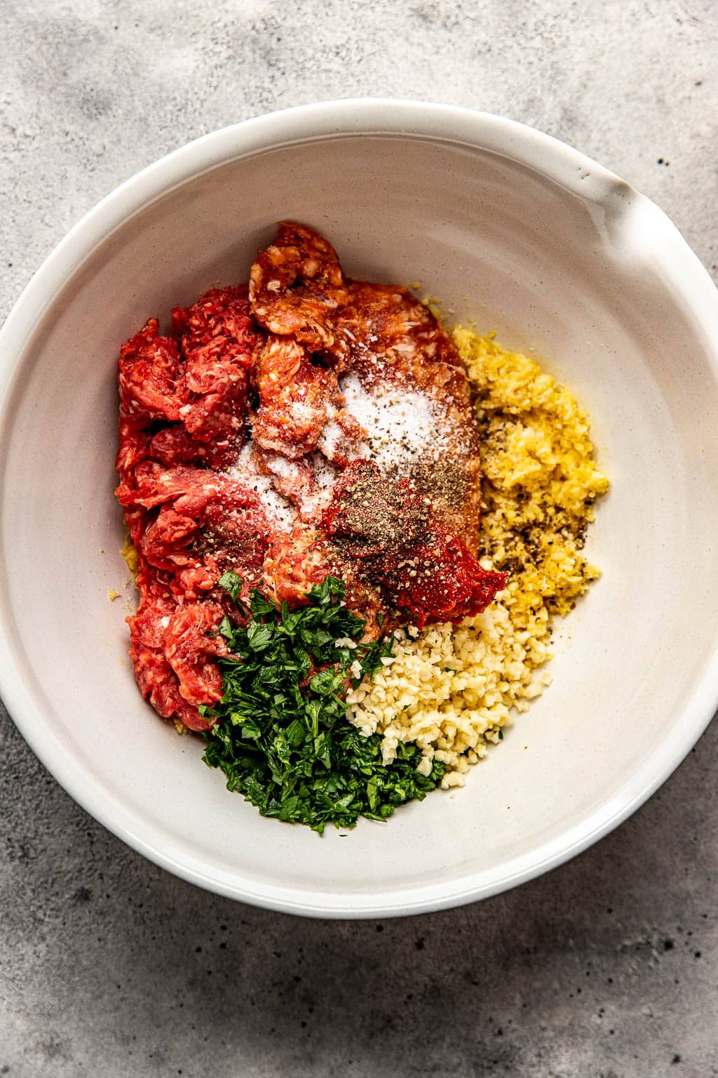 Meatball ingredients in a bowl