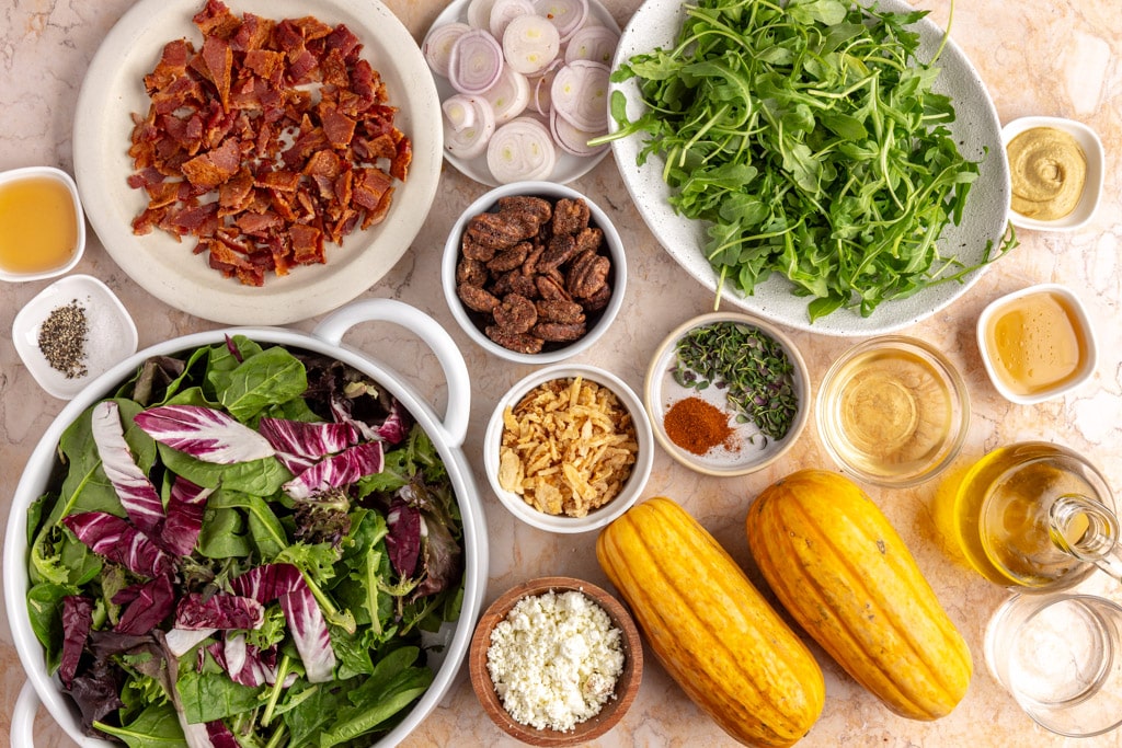 delicata squash salad ingredients laid out