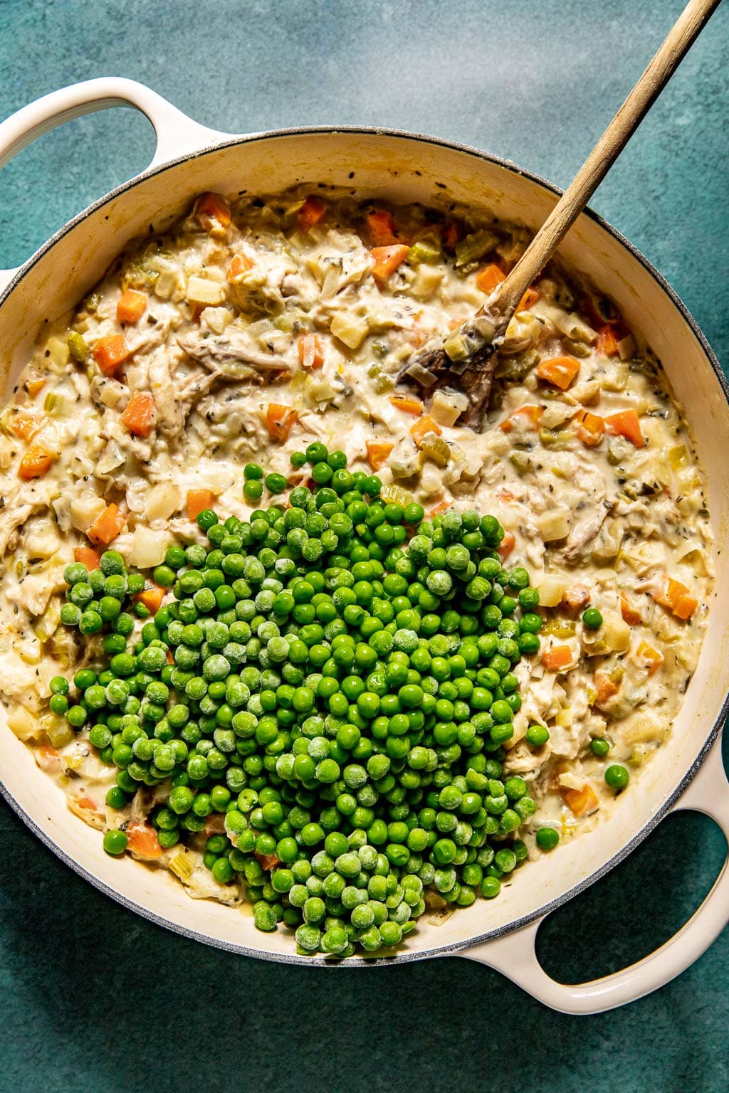 Frozen peas added to pot pie filling 