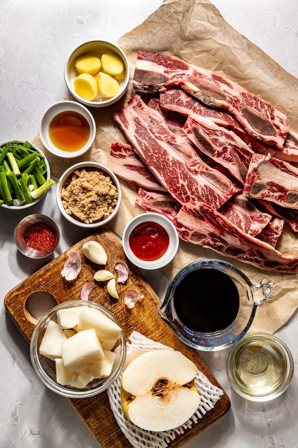 grilled kalbi short ribs ingredients laid out