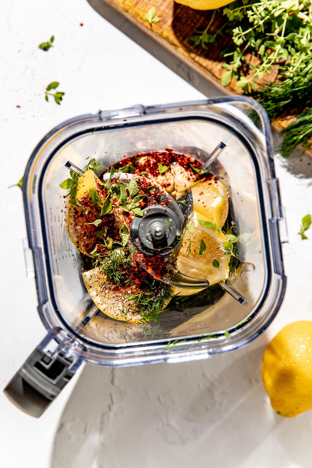 chicken marinade ingredients in a blender