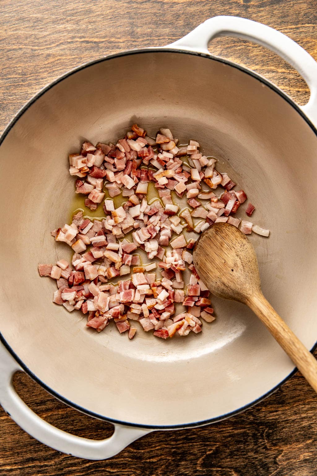 chopped bacon in a dutch oven
