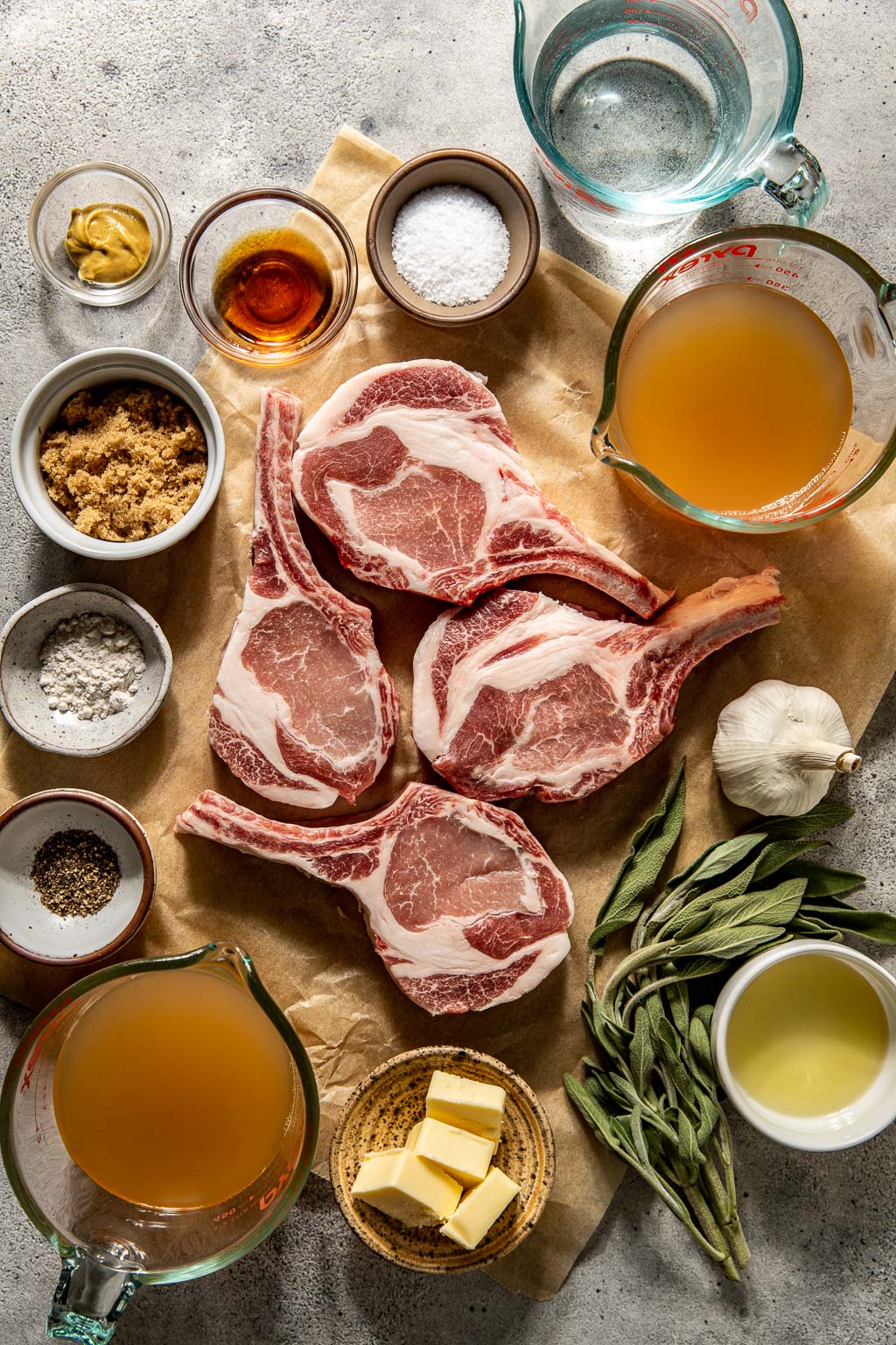 cider pork chops ingredients laid out