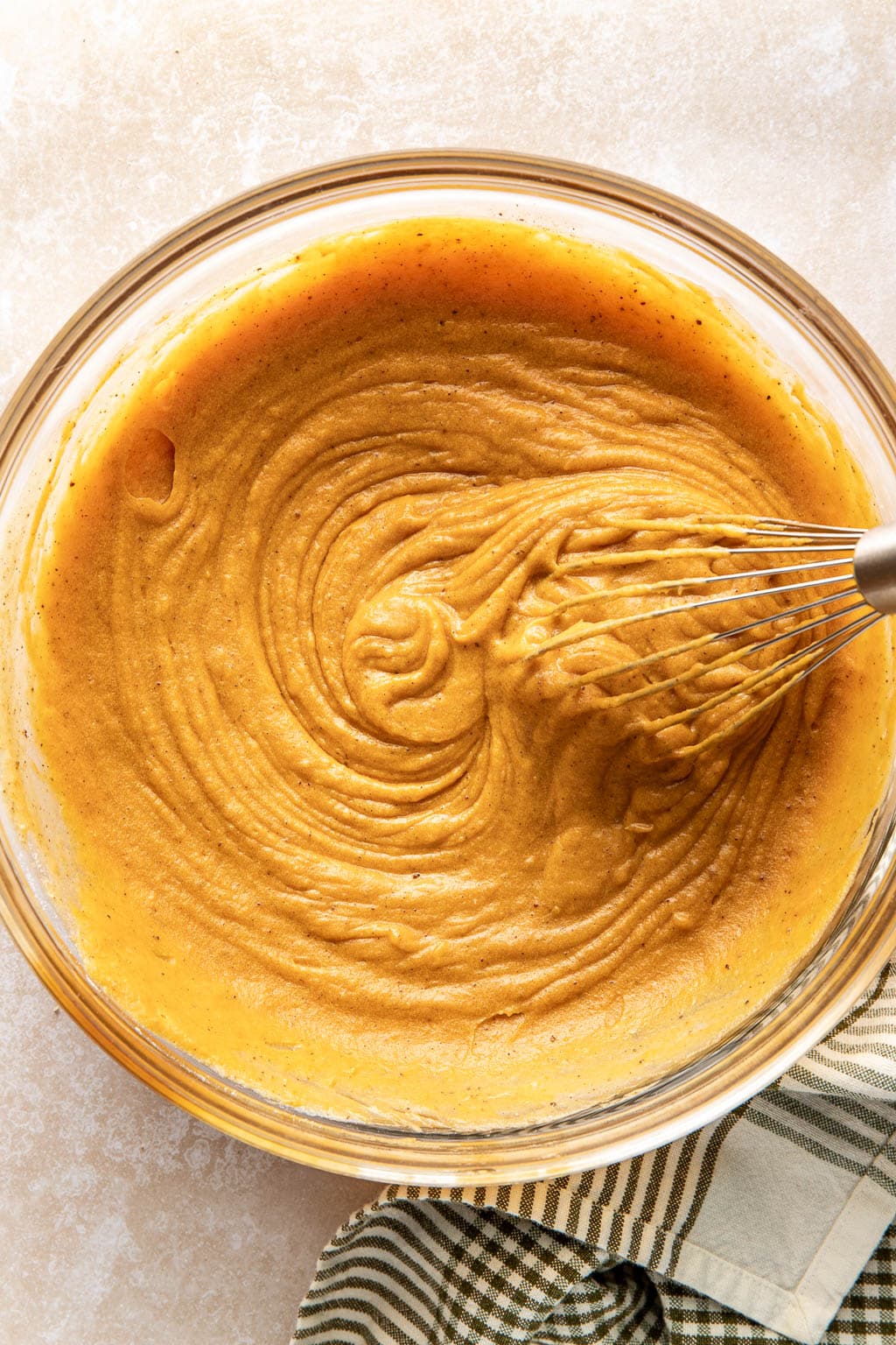 Sweet potato pie filling in a mixing bowl. 