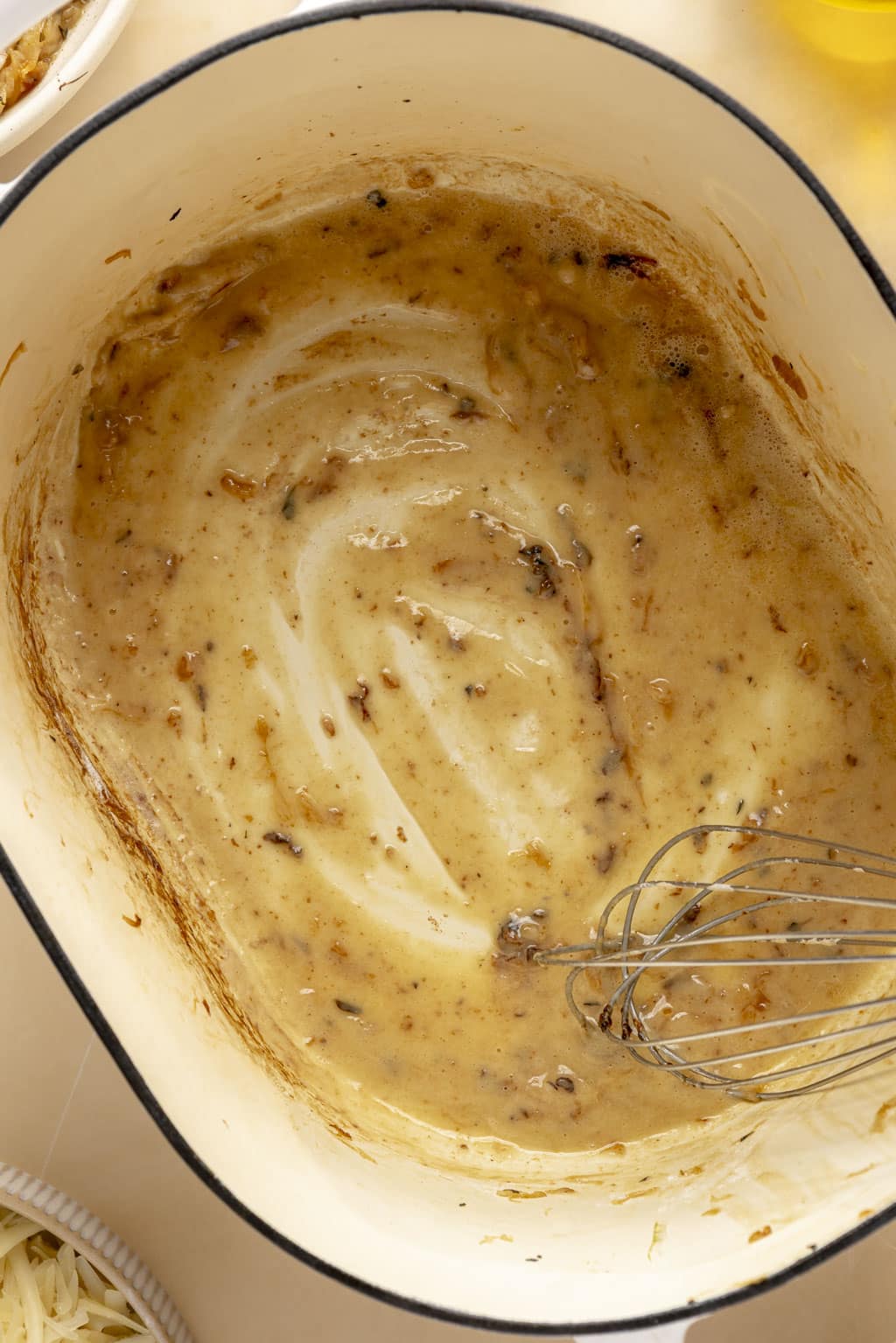 Melted butter and flour in a Dutch oven. 