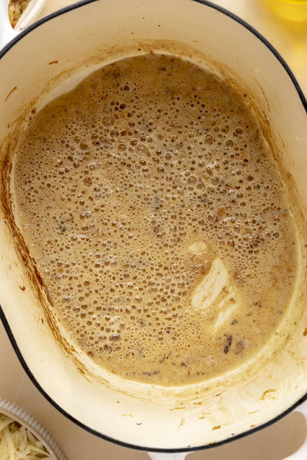 Béchamel sauce in a Dutch oven. 