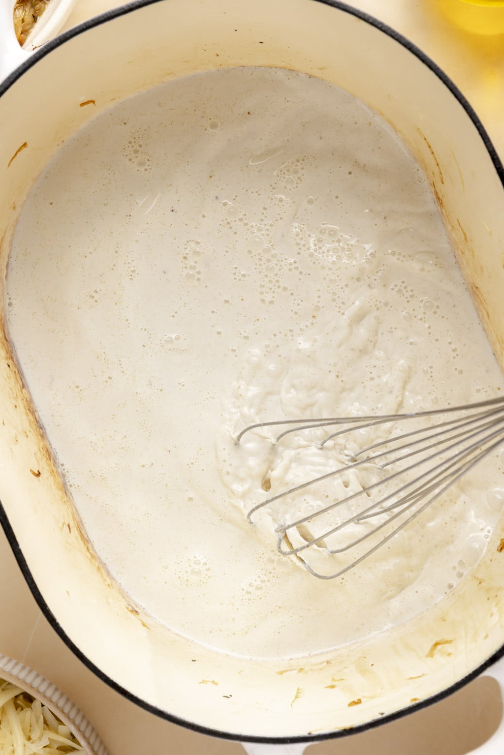 Béchamel sauce in a Dutch oven. 