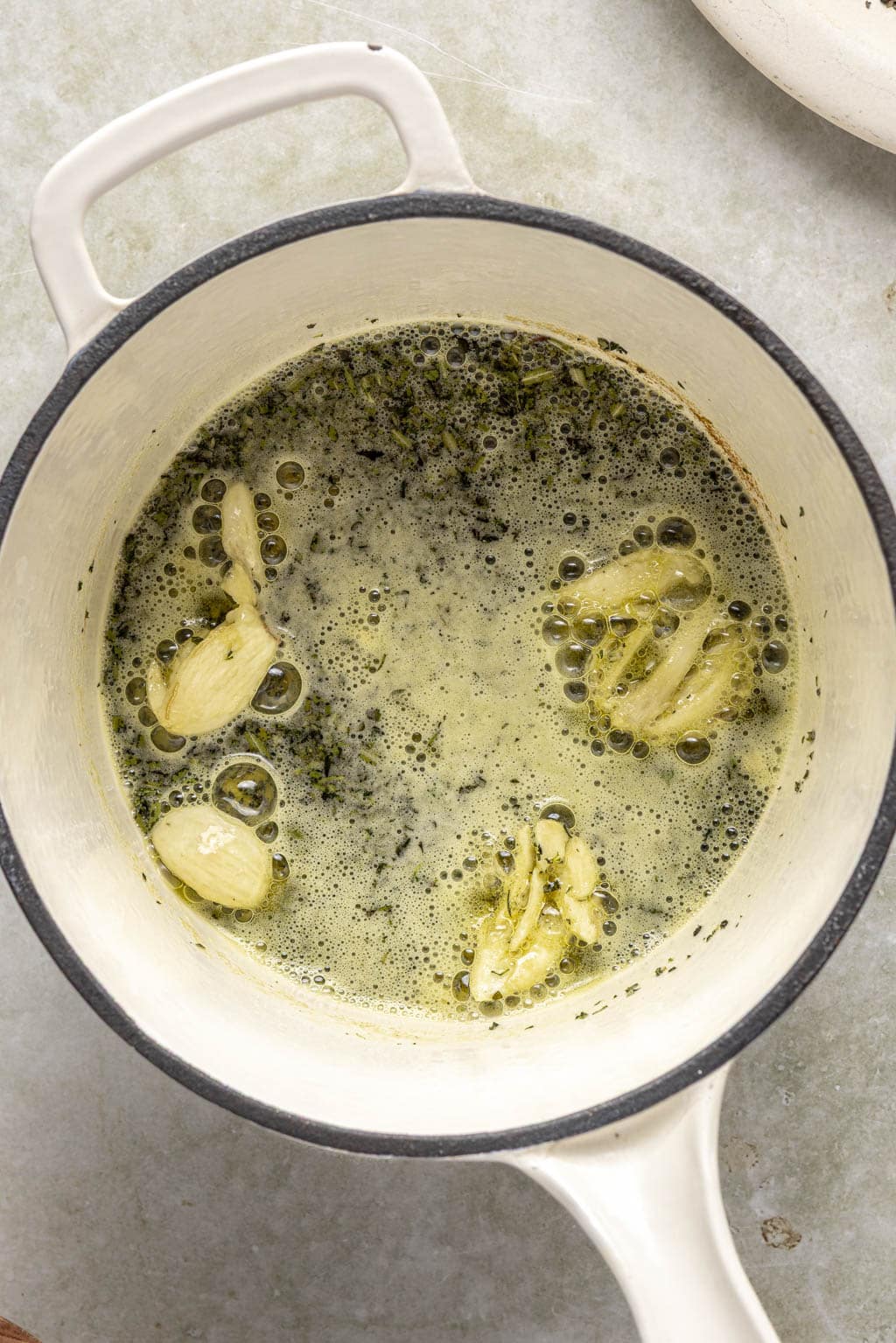 Butter-cream mixture in a saucepan. 