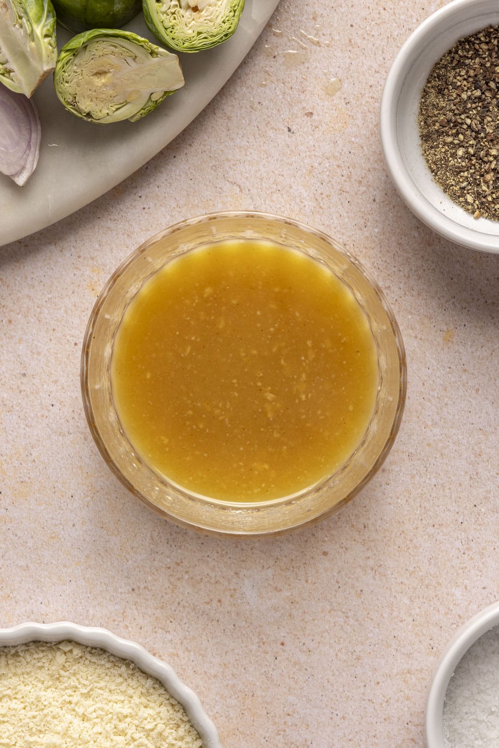 Miso glaze for Brussels sprouts in a glass. 