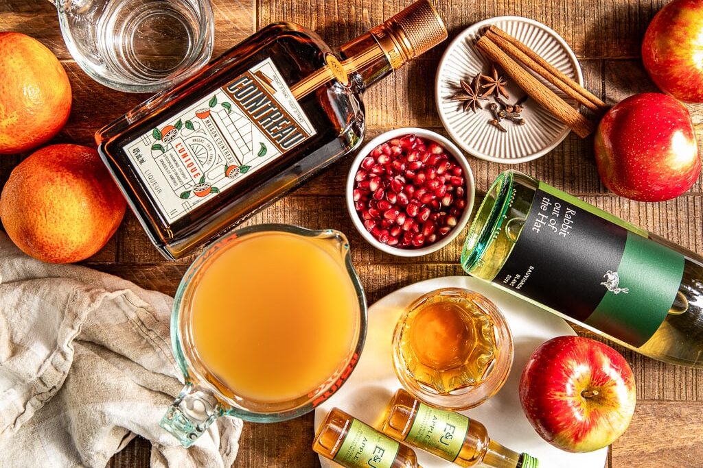 Apple cider sangria ingredients laid out