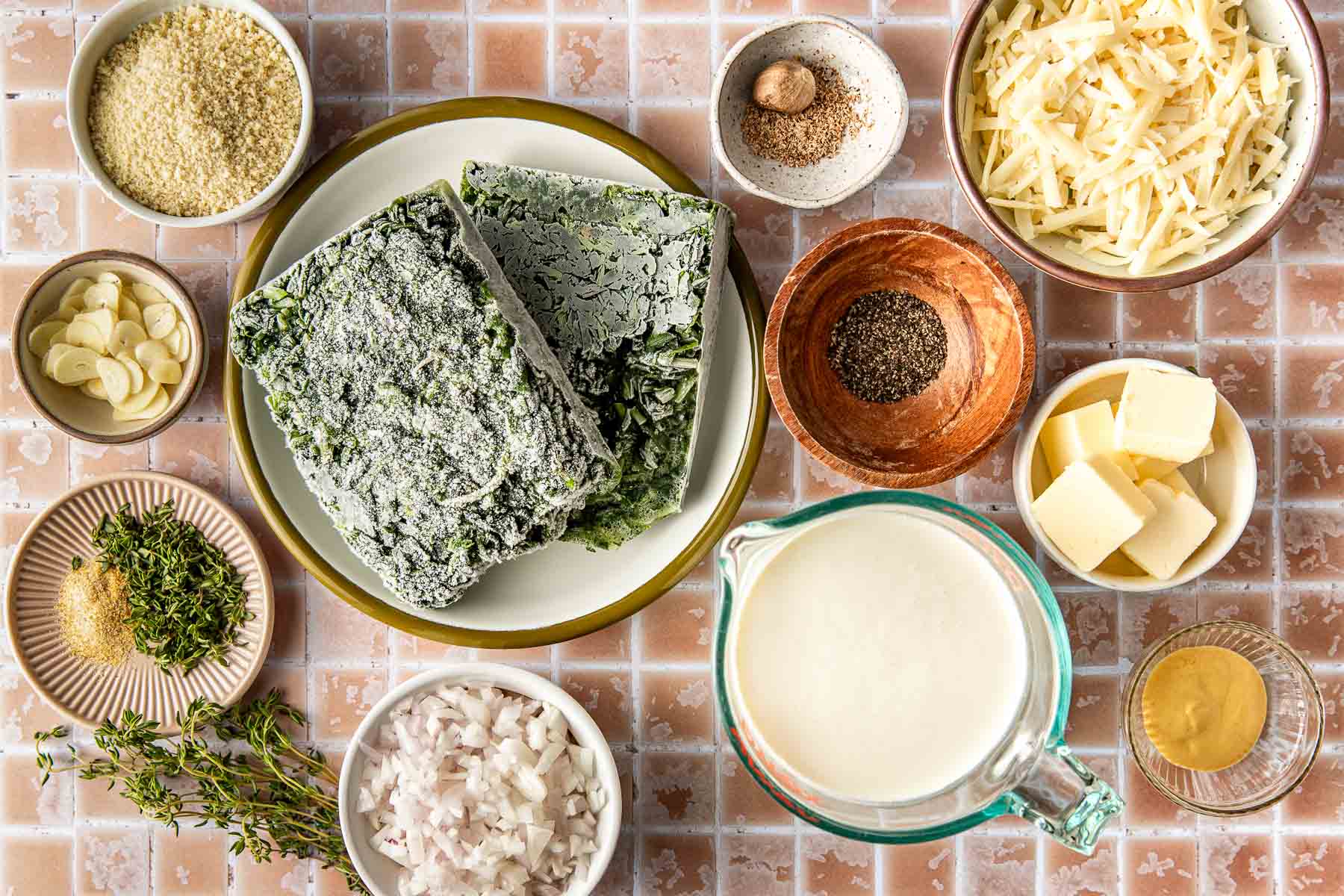 Creamed spinach ingredients laid out