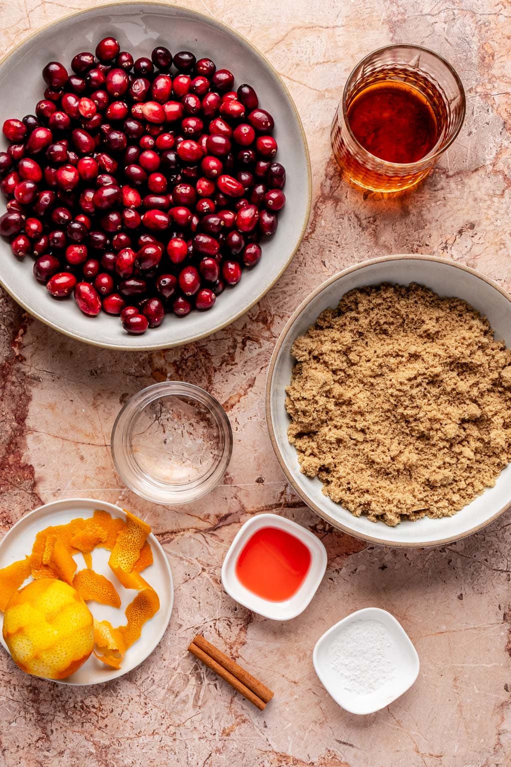 brandied cranberry sauce ingredients laid out