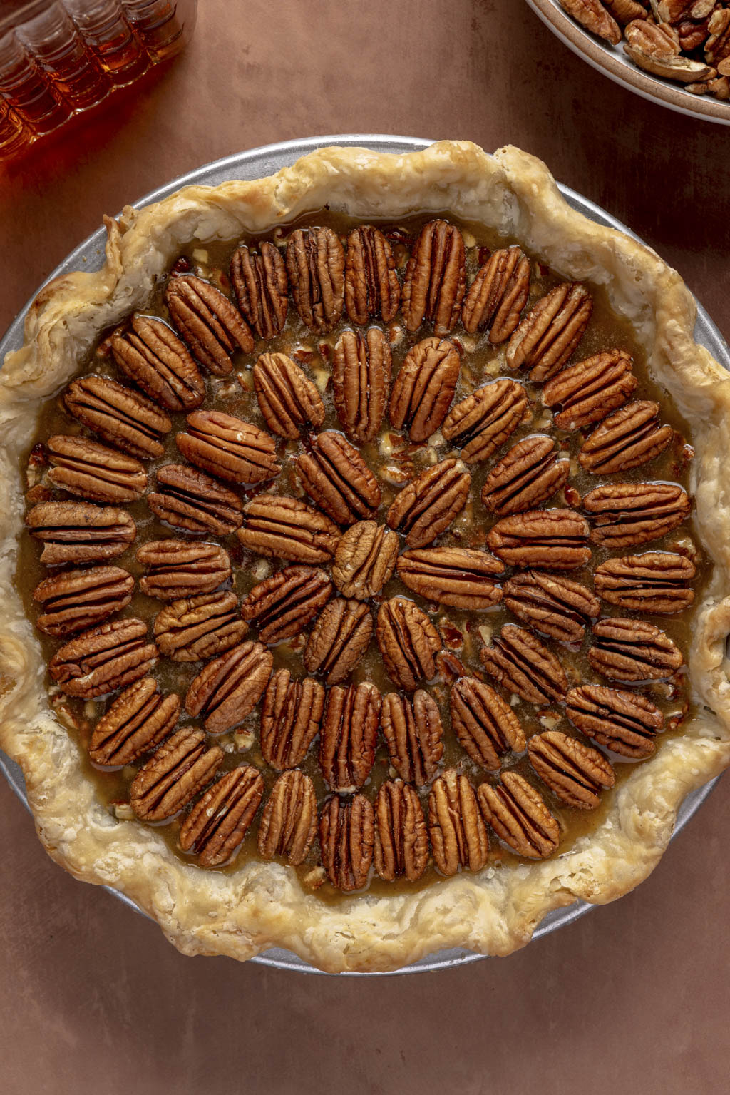 maple bourbon pecan pie before baking