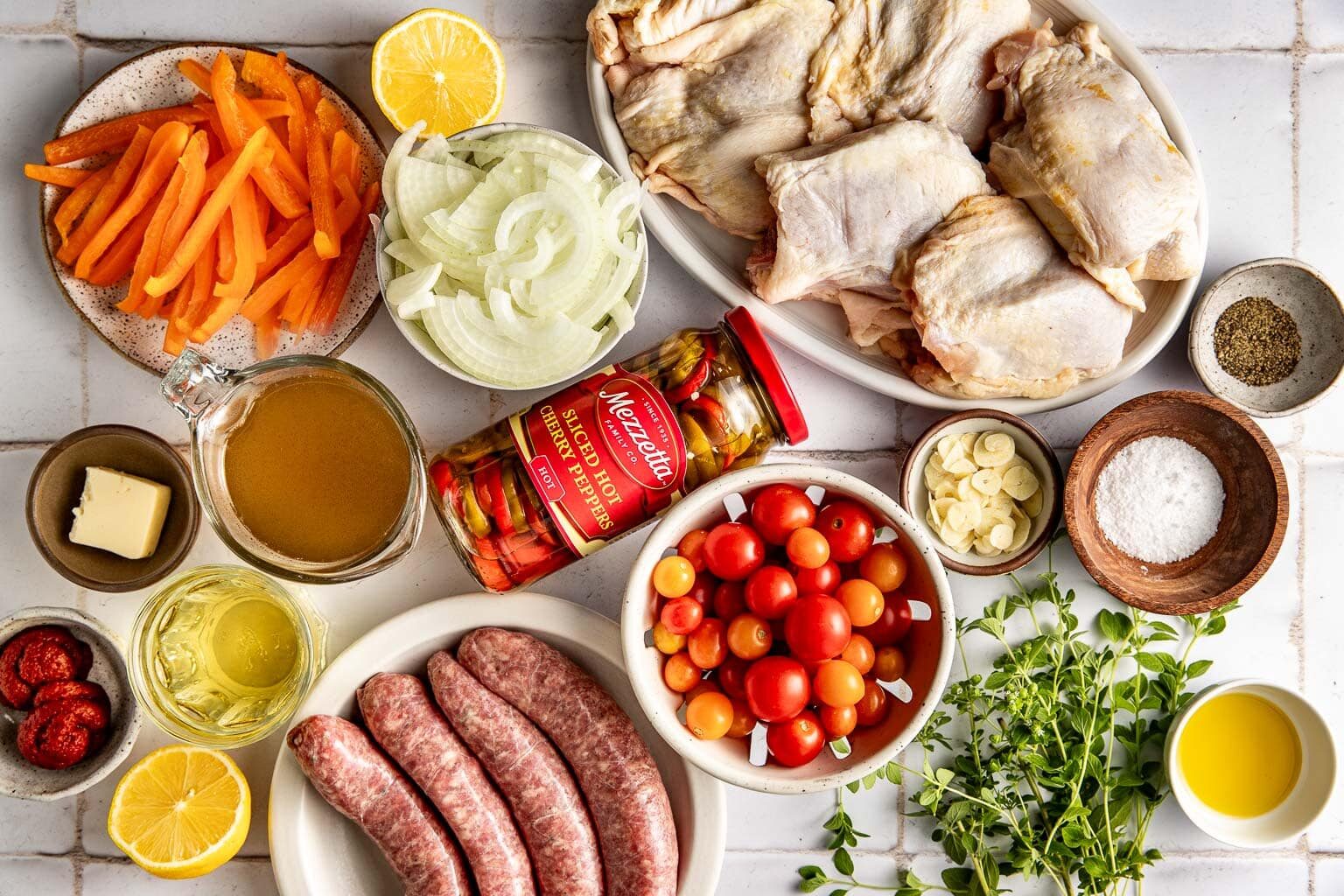 chicken scarpariello ingredients laid out