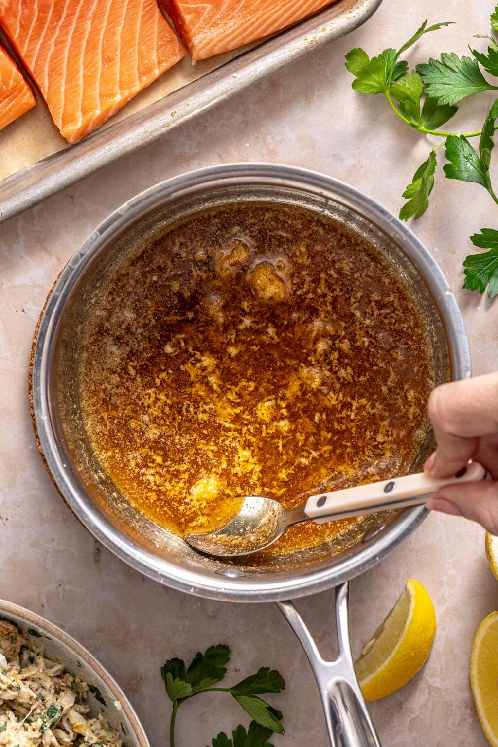 old bay butter sauce in a saucepan