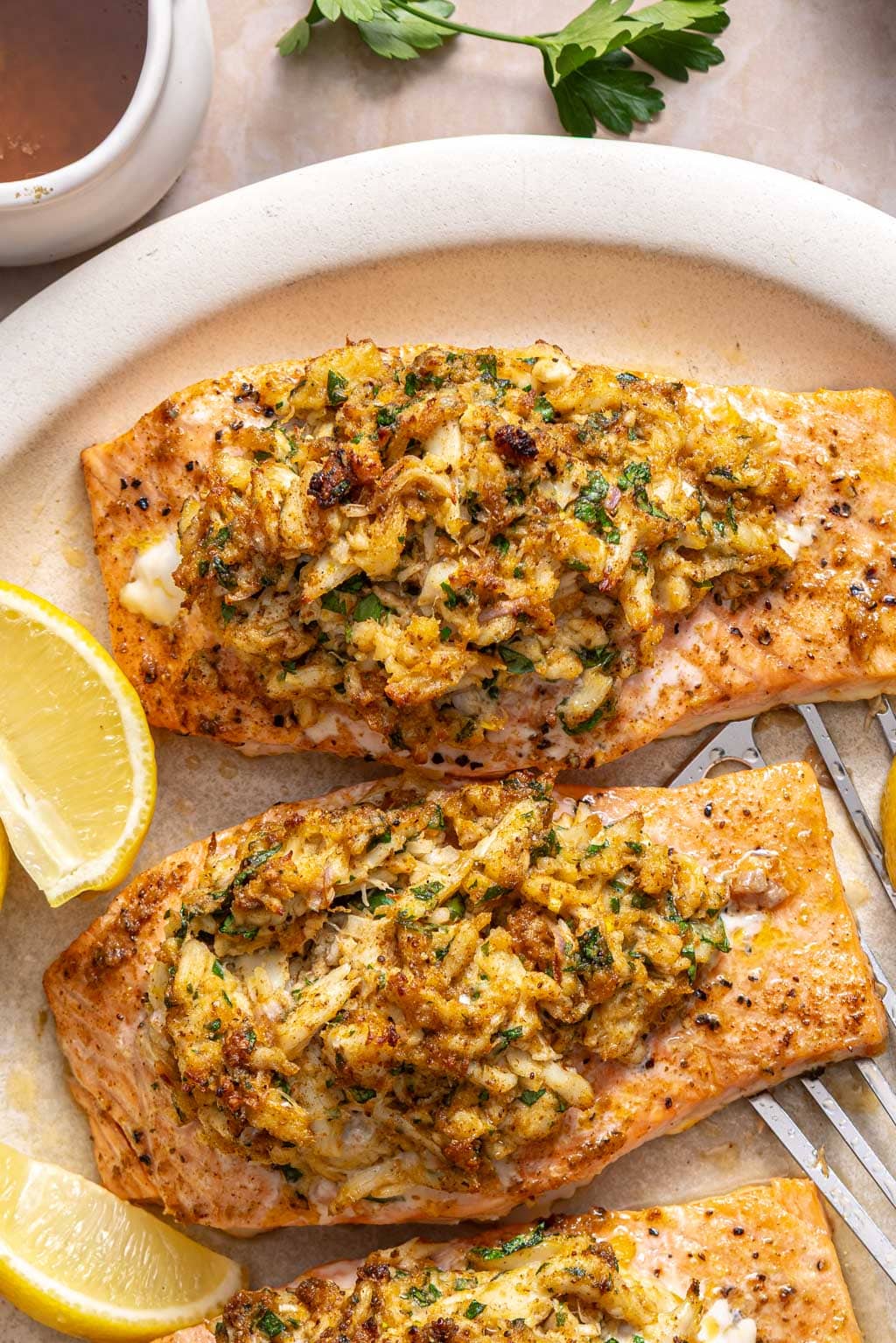 crab-stuffed salmon