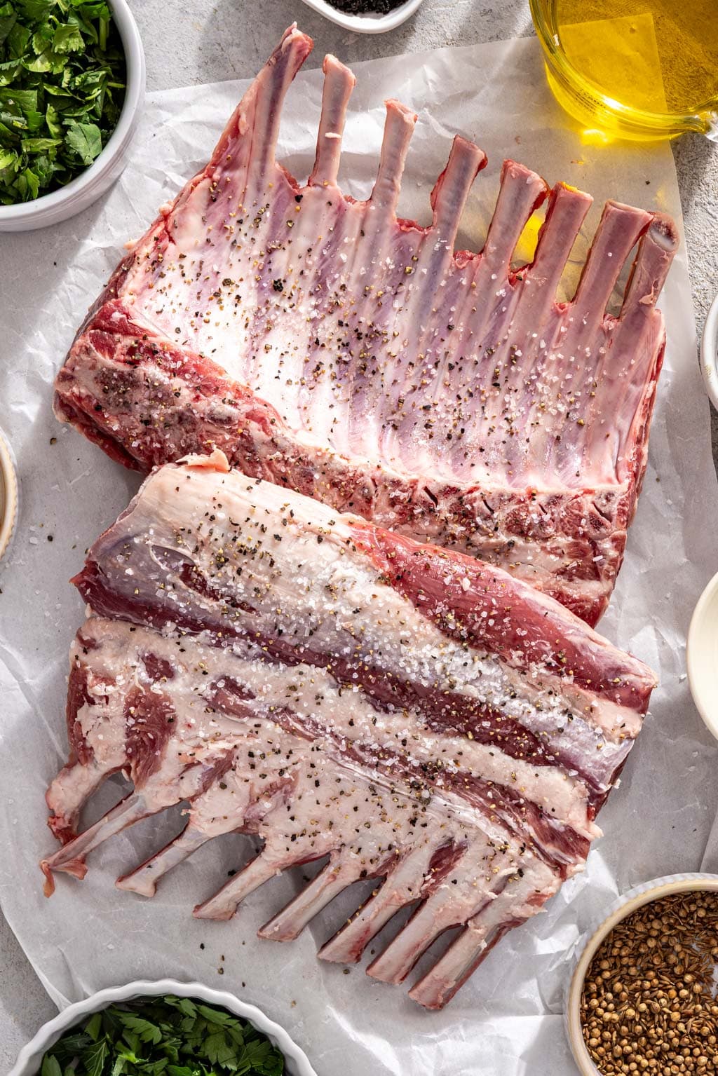 seasoned racks of lamb before marinating