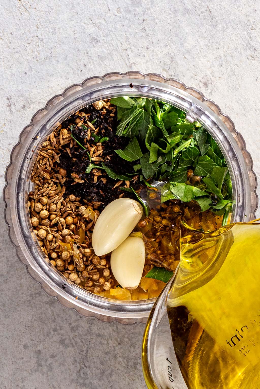 ingredients for chermoula in a blender