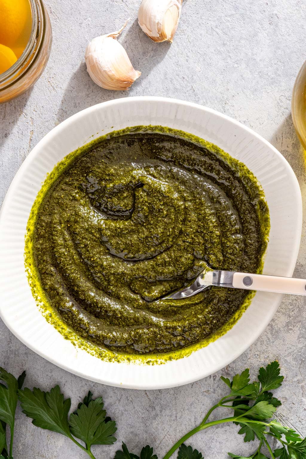 chermoula sauce in a bowl after blending