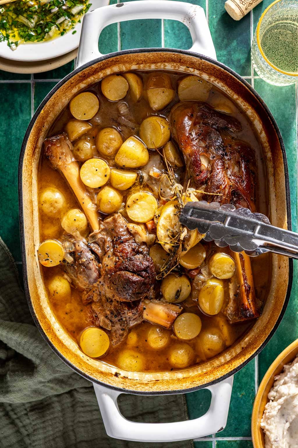 Lamb in a dutch oven after cooking