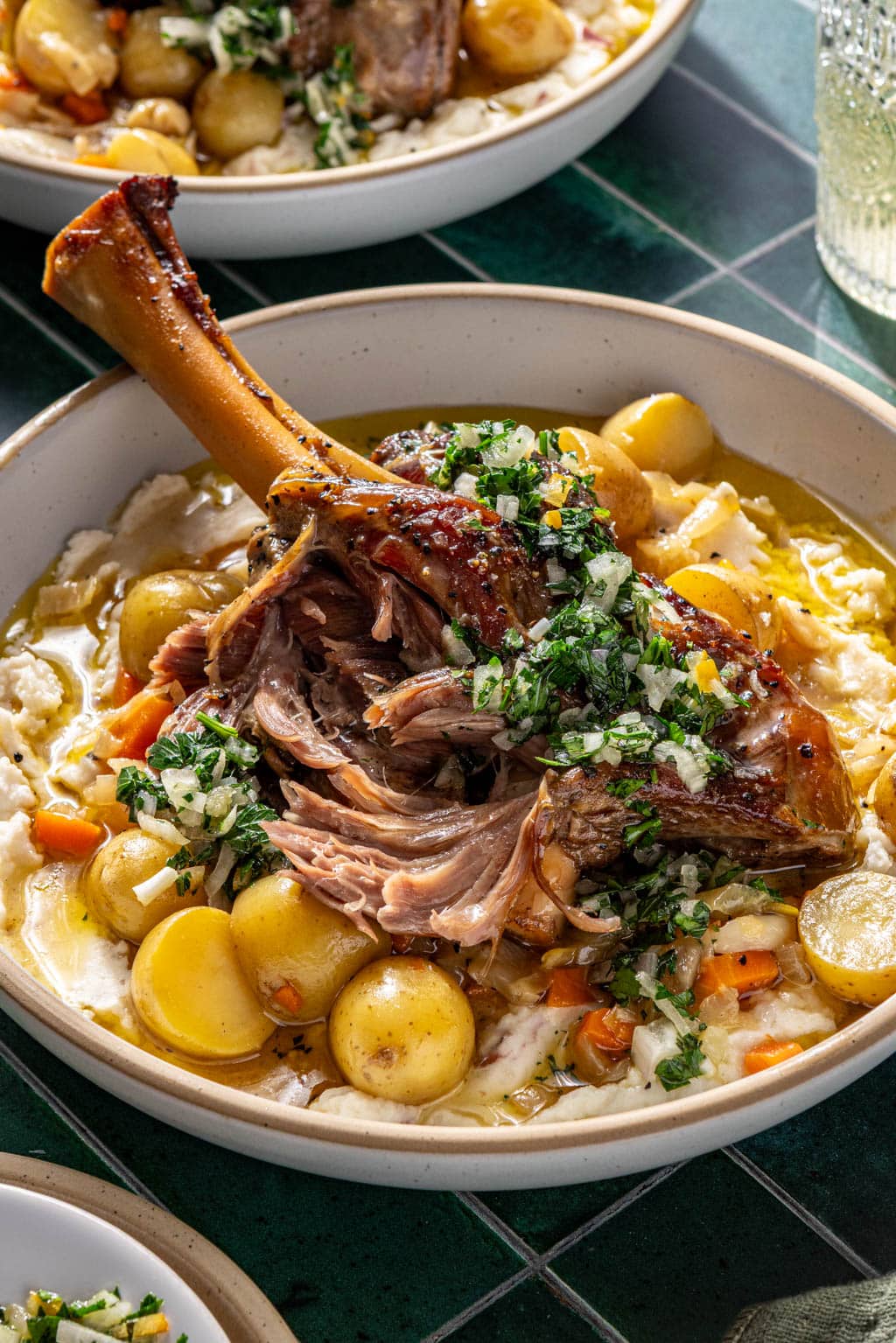 White wine braised lamb shanks