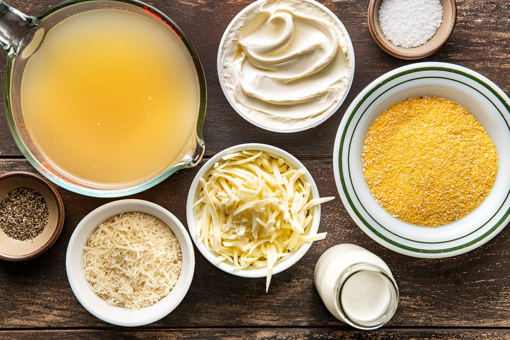 Cheesy polenta ingredients laid out