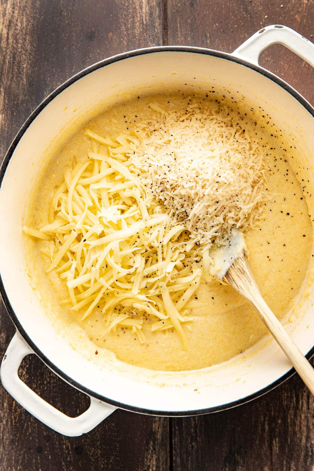 Cheese being added to the polenta